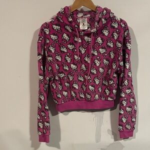 Pink Hello Kitty cropped fleece Hoodie sweatshirt